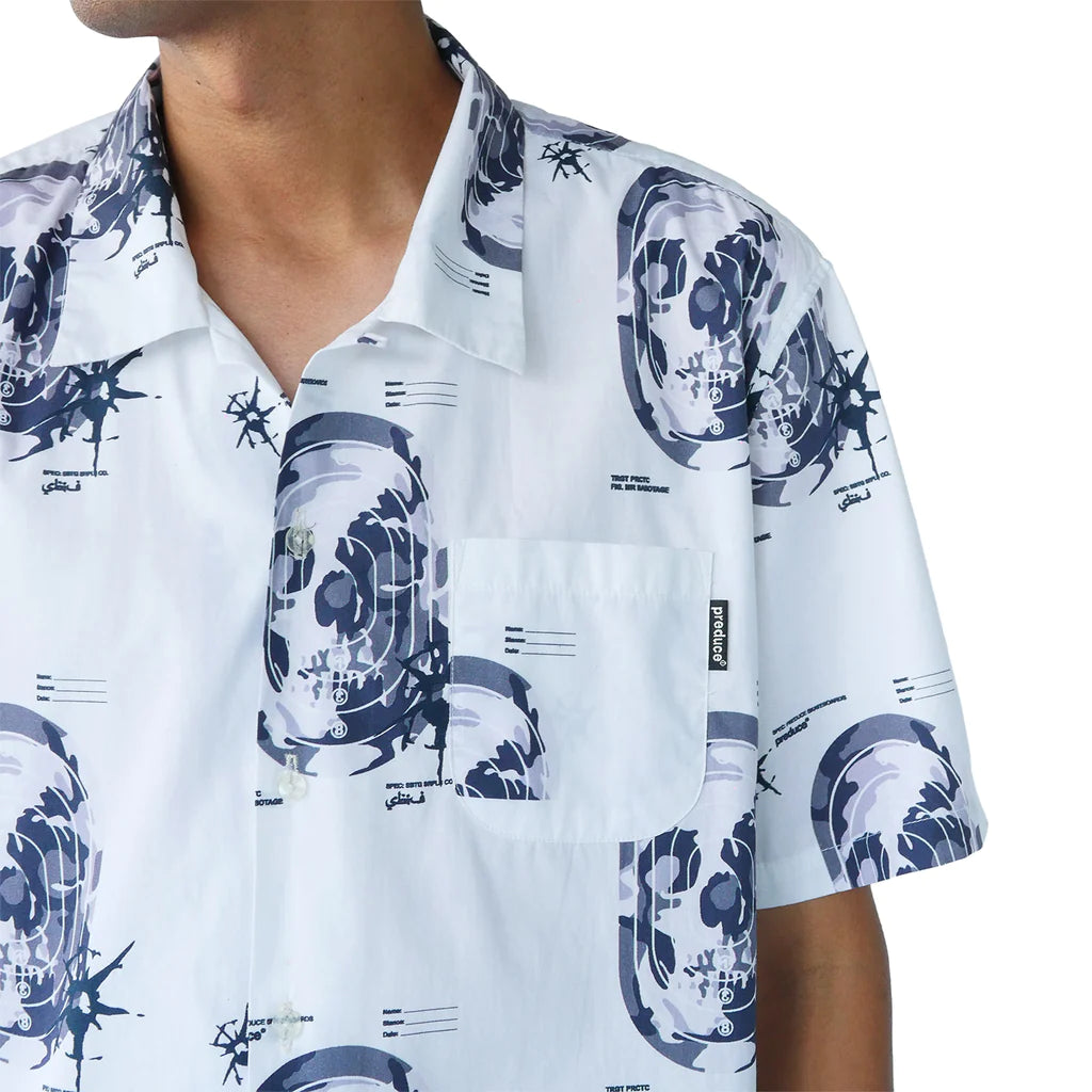 Preduce X SBTG Skull Aloha Short Sleeve Button Up Shirt White