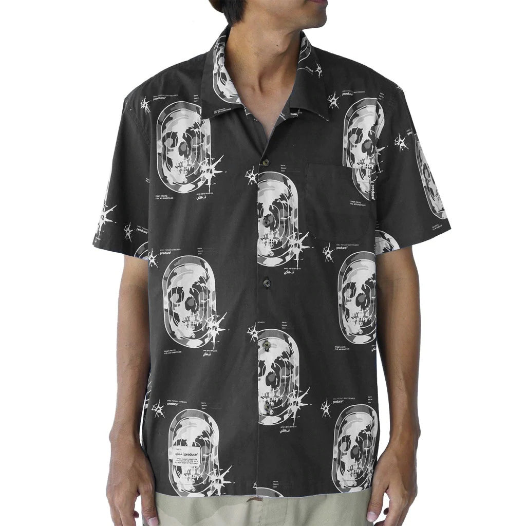 Preduce X SBTG Skull Aloha Short Sleeve Button Up Shirt Black